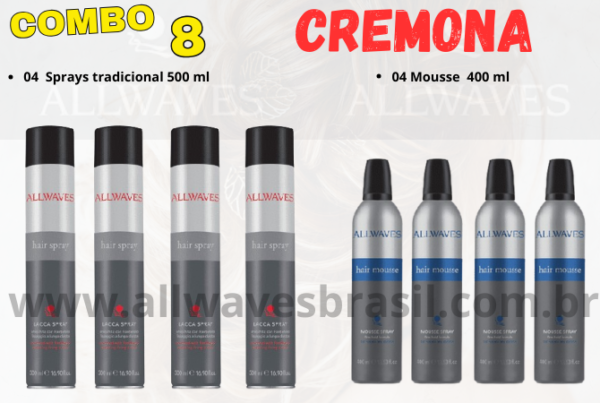 KIT CREMONA - 04 sprays tradicional de 500 ml + 04 mousse modelador