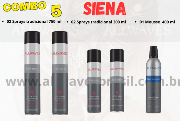 KIT SIENA - 02 sprays tradicional de 750 ml + 02 sprays tradicional de 300 ml + 01 mousse modelador